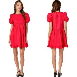 English Factory Poplin Corsage Mini Dress Women's Small Red Puff Sleeve Floral